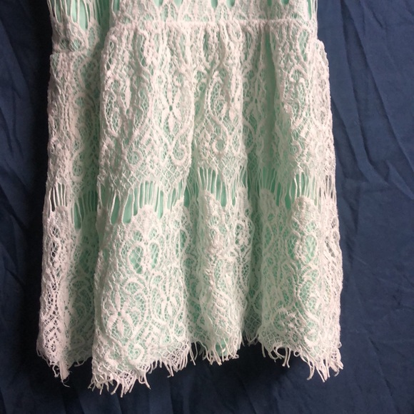 Lacey open knit Easter dress mint green white overlay sz 16 - Picture 9 of 15